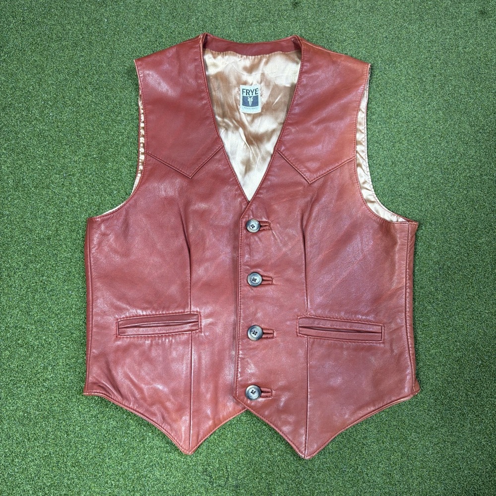 FRYE Men's Leather Button Vest Regular Size 40 Solid Pattern w/ Pockets